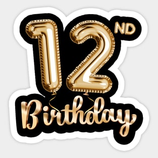 12th Birthday Gifts - Party Balloons Gold Sticker